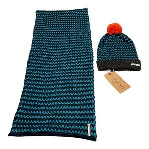 Horseware Ireland Bobble Hat & Snood Set Navy Teal Knit One Size NWT